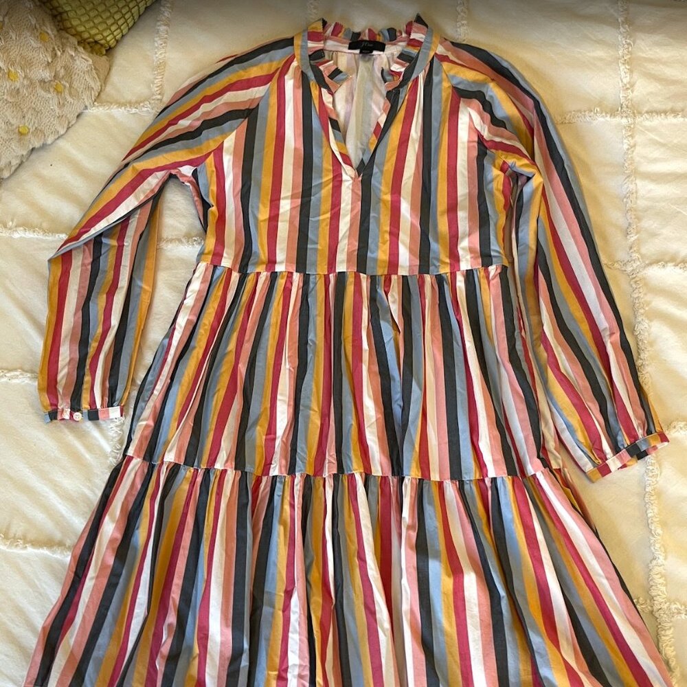 J. CREW Long Sleeve Tiered Popover Dress Striped Multi Color - Size XXS